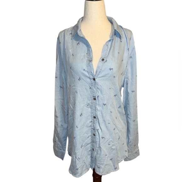 Jane & Delancey French Bulldog Denim Button-Up Shirt - Picture 1 of 3